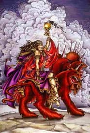 Mystery Babylon woman riding beast
